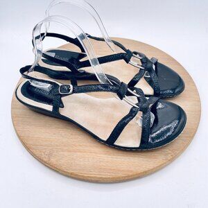 Vintage G.H. Bass Sunjuns Sandals Womens 11 Black Leather Slingback Peep